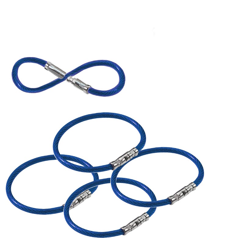 Lucky Line 5â€ Twisty Lock Key Ring, Flexible Nylon Coated Steel Wire Loop, Corrosion-Resistant and Durable, Blue, 5 Pack (8113005) - Image 1